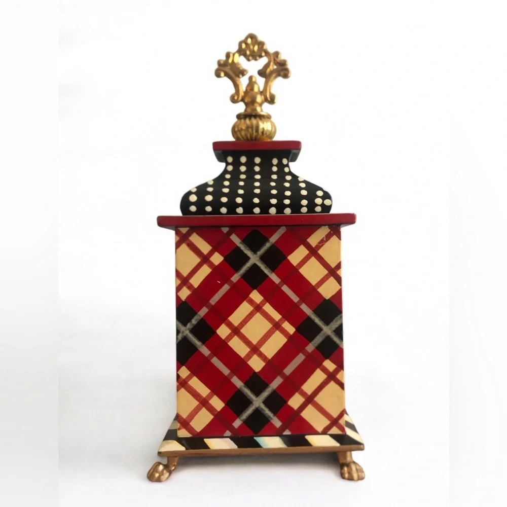 Mackenzie-Child Marylebone Carriage Red Plaid Mantel Clock with Gold Accents